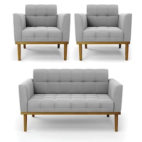 Namoradeira Com 2 Poltronas Base De Madeira Castanho Elisa Suede D03 - D\`rossi Cor Cinza