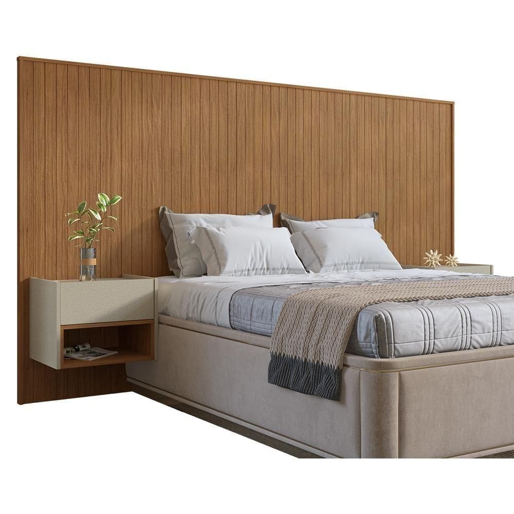 Cabeceira Florença King Com 2 Mesas De Cabeceira Cedro/linho Cedro/linho