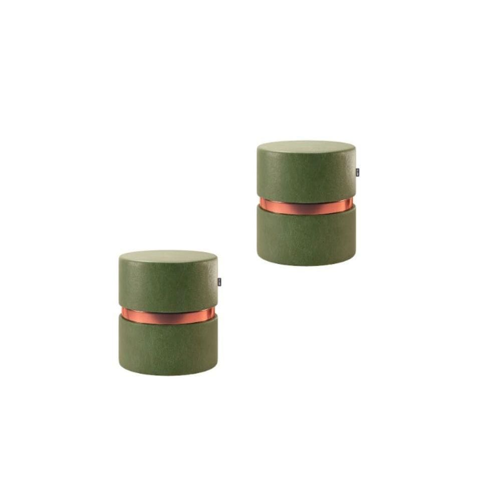 Kit 2 Puff Estofado Decorativo Redondo Miami Verde - Adz