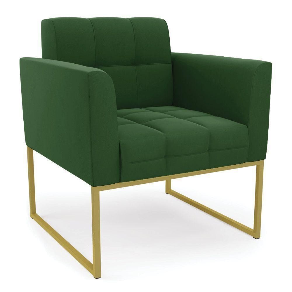 Kit 2 Poltronas Elisa Suede Verde Base Metálica Industrial Dourado - D`rossi