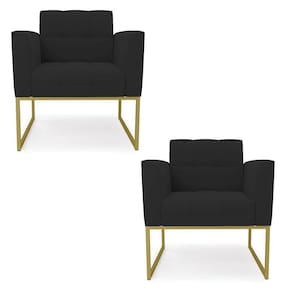 Kit 2 Poltronas Elisa Veludo Preto Base Metálica Industrial Dourado - D`rossi