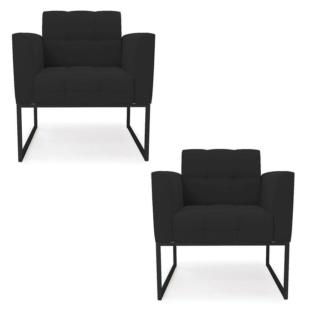 Kit 2 Poltronas Elisa Veludo Preto Base Metálica Industrial Preto - D`rossi