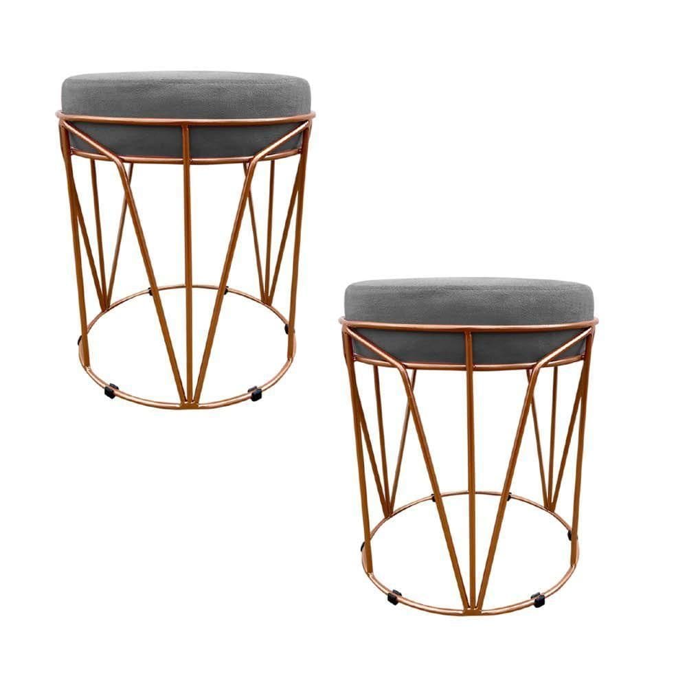Kit 02 Puffs Multiuso Com Mesa 2 Em 1 Suede Grafite Base Cobre