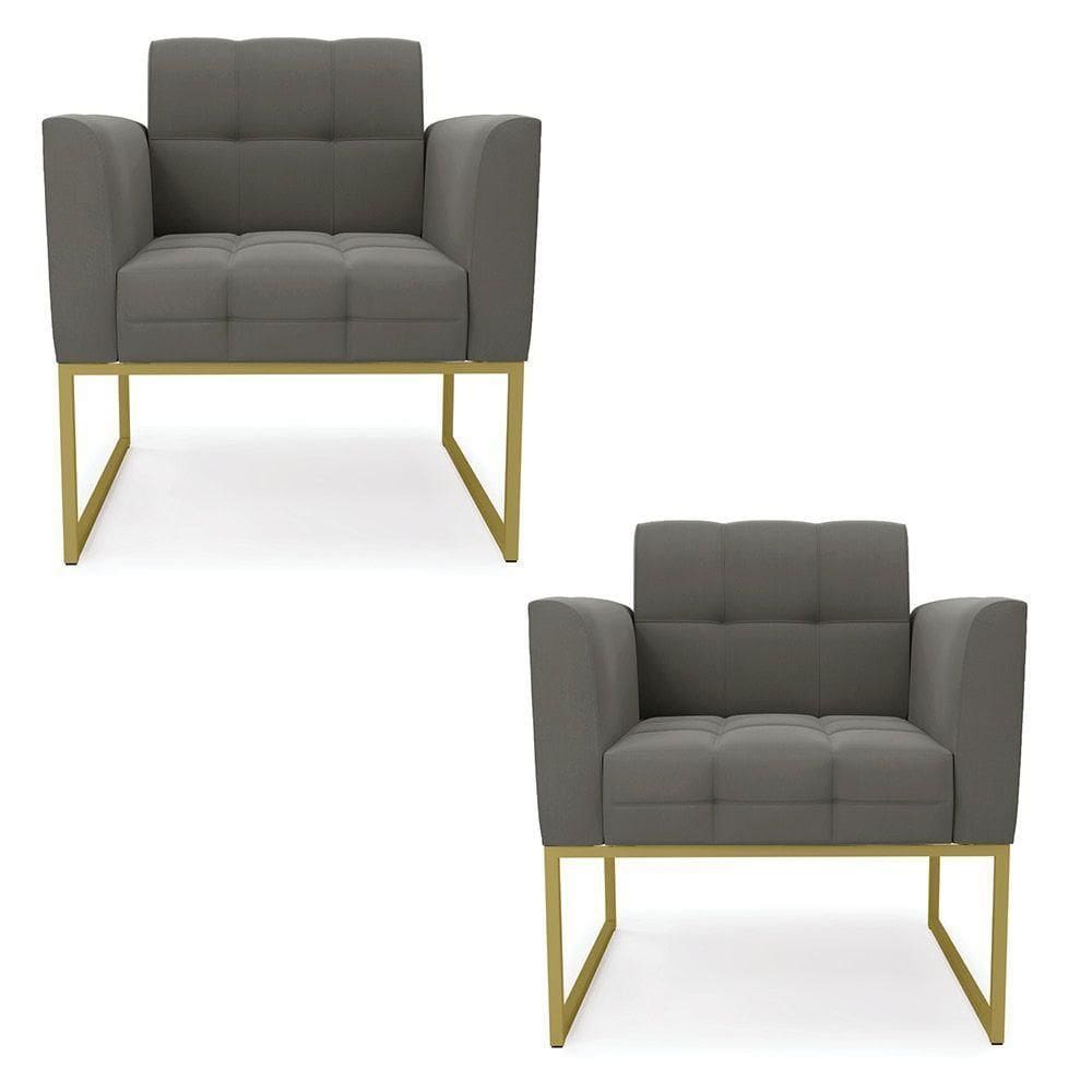 Kit 2 Poltronas Elisa Suede Base Metálica Industrial Dourado - D`rossi Cor Grafite