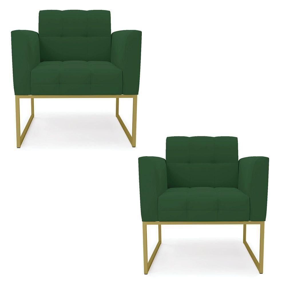 Kit 2 Poltronas Elisa Veludo Verde Base Metálica Industrial Dourado - D`rossi