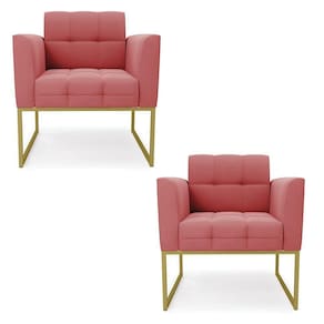 Kit 2 Poltronas Elisa Suede Base Metálica Industrial Dourado - D`rossi Cor Rose