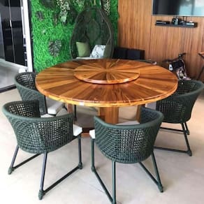 Conjunto De Mesa Em Corda Náutica Jasmin - 6 Cadeiras Com Mesa De Tampo Giratório - Tecido Duna Cru