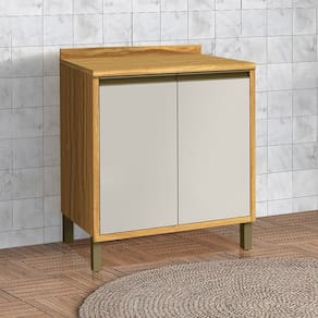 Balcão de Cozinha 80cm 2 Portas com Tampo 100% Mdf Barbados Espresso Móveis Amêndoa/Off White