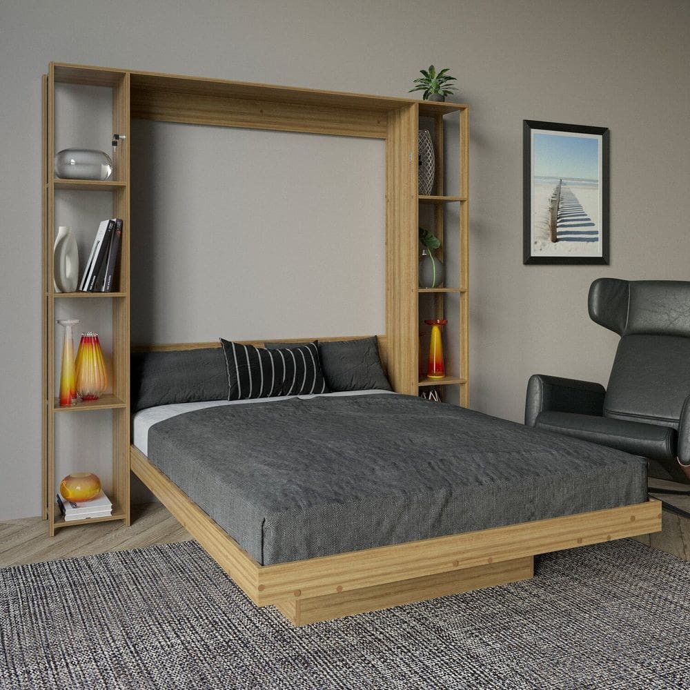 Cama Articulada de Casal com 8 Prateleiras e 2 Nichos 209,9x198,5cm Cm8040 Amendoa