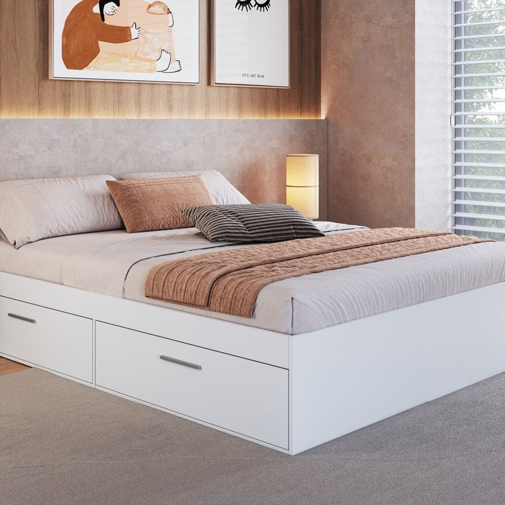 Cama Casal com 4 Portas 140 Tókio para Quarto Branco