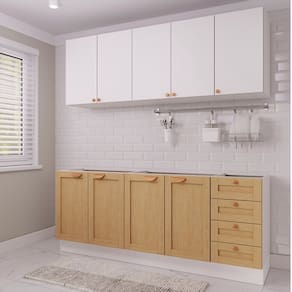Cozinha Modulada 4 Peças 2 Aéreos 2 Balcões Arizona Cabecasa Madeiramadeira Branco/Figueira