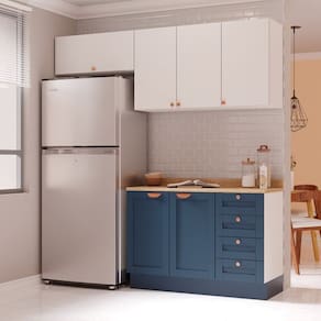 Cozinha Modulada 3 Peças 2 Aéreos 1 Balcão Arizona Cabecasa Madeiramadeira Branco/Azul