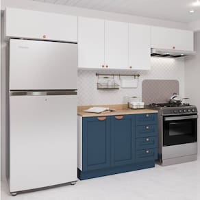 Cozinha Modulada 4 Peças 3 Aéreos 1 Balcão Arizona Cabecasa Madeiramadeira Branco/Azul
