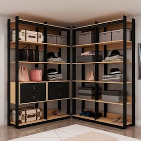 Closet Wood Preto Organização Elegante com Módulo Prateleira e Gaveta Freijó/Preto
