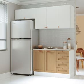 Cozinha Modulada 3 Peças 2 Aéreos 1 Balcão Arizona Cabecasa Madeiramadeira Branco/Figueira