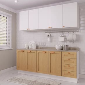 Cozinha Modulada 4 Peças 2 Aéreos 2 Balcões Arizona Cabecasa Madeiramadeira Branco/Figueira