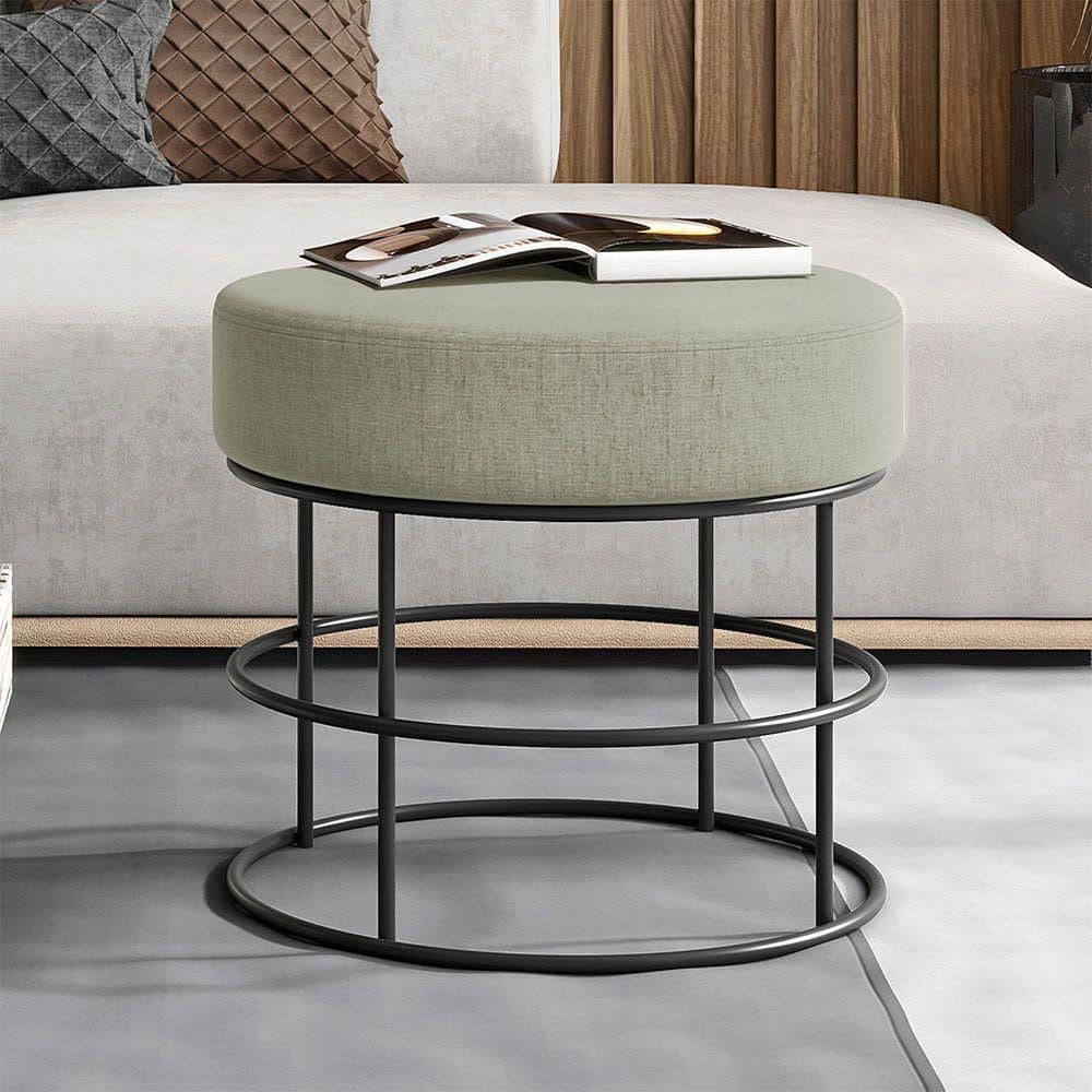 Puff Anunciação Revestimento Em Linho Mais Decor Preto/bege