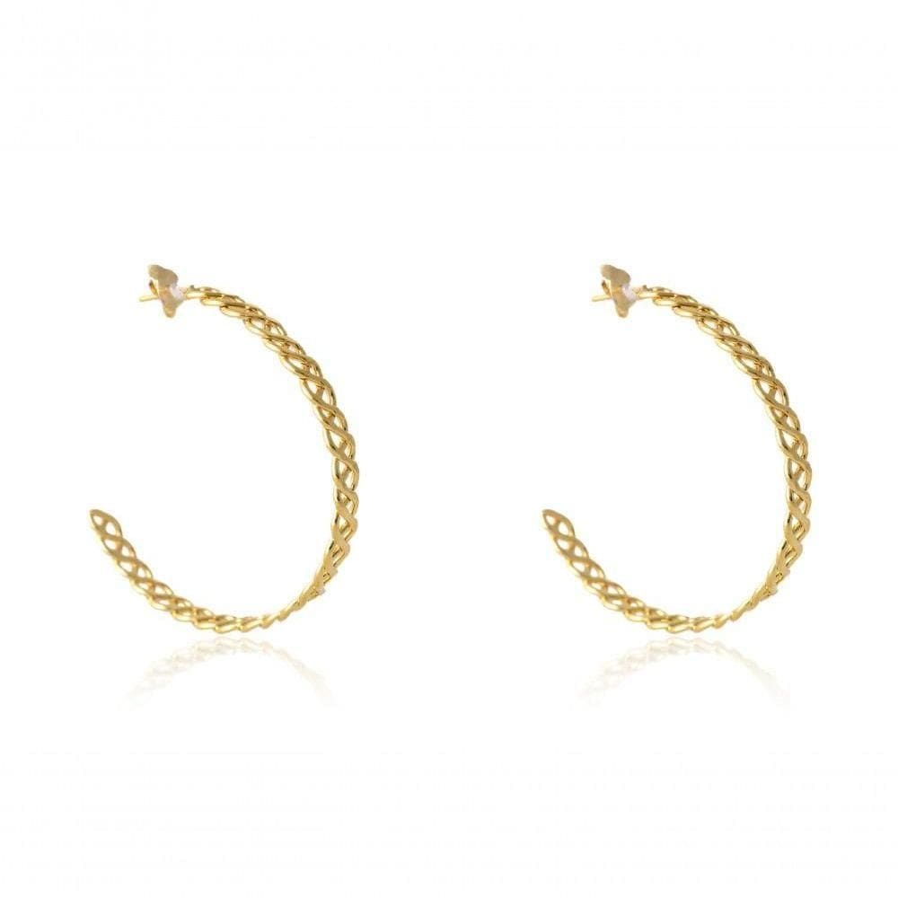 Brinco Argola Média Trabalhada Com Vazado Folheado Em Ouro 18k [f027]