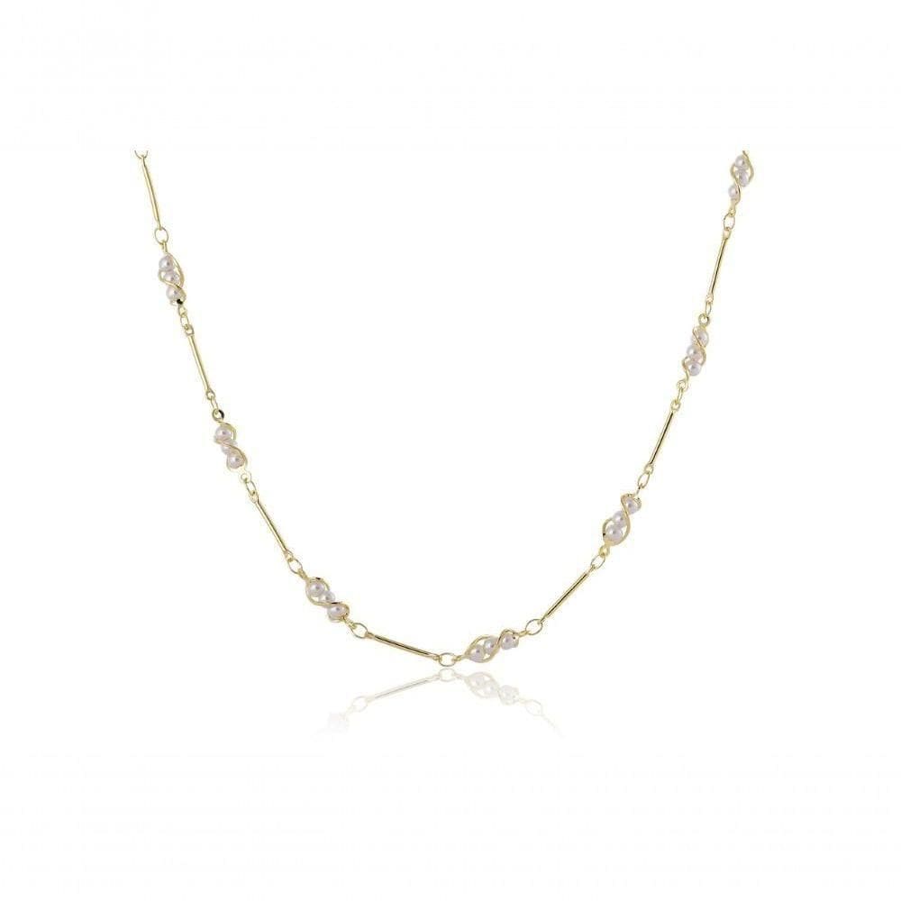 Colar Choker Com Mini Pérolas Na Corrente Folheado Em Ouro 18k [f027]