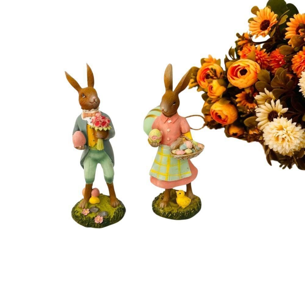 Coelho De Páscoa Casal Em Resina Casal
