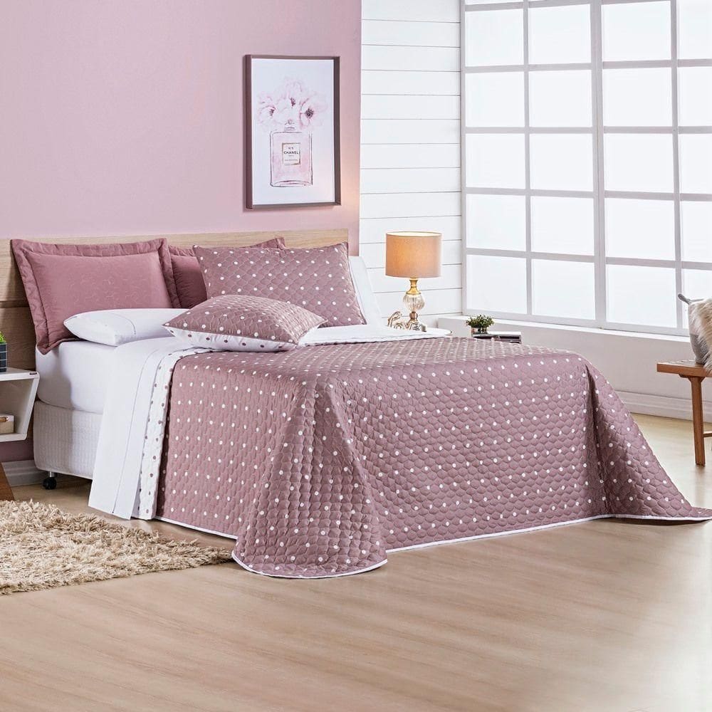 Cobre Leito 200 Fios Petit Poá Queen 03 Peças - Rose