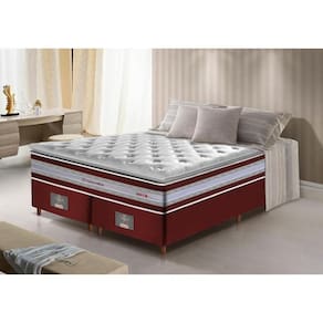 Conjunto Cama Box Queen De Molas Ensacadas D33 Com Pillow Top Cama Inbox Select 158x198x71 Vinho