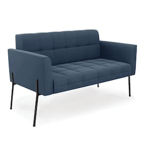 Sofá Namoradeira 2 Lugares Pé De Ferro Preto Elisa Suede Azul Marinho D03 - D`rossi