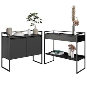 Conjunto Buffet Compacto E Aparador Industrial Preto
