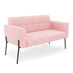 Sofá Namoradeira 2 Lugares Pé De Ferro Preto Elisa Suede Rosa Bebê D03 - D`rossi