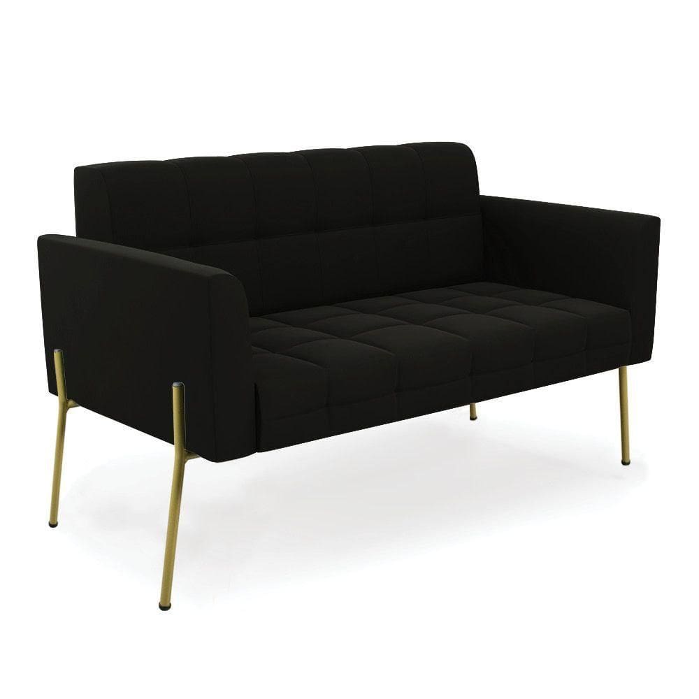 Sofá Namoradeira 2 Lugares Pé De Ferro Dourado Elisa Suede D03 - D`rossi Cor Preto