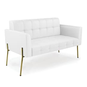 Sofá Namoradeira 2 Lugares Base Pé De Ferro Dourado Elisa Corino Branco D03 - D`rossi