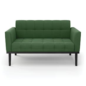 Sofá Namoradeira 2 Lugares Base De Madeira Preto Elisa Suede D03 - D`rossi Cor Verde