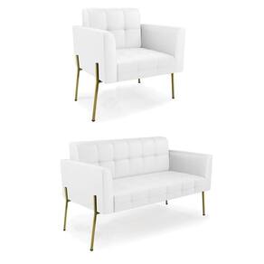 Sofá Namoradeira E Poltrona Base Pé De Ferro Dourado Elisa Corino D03 - D`rossi Cor Branco