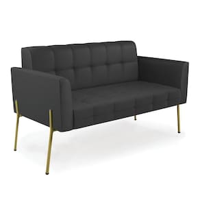Sofá Namoradeira 2 Lugares Base Pé De Ferro Dourado Elisa Corino D03 - D`rossi Cor Preto