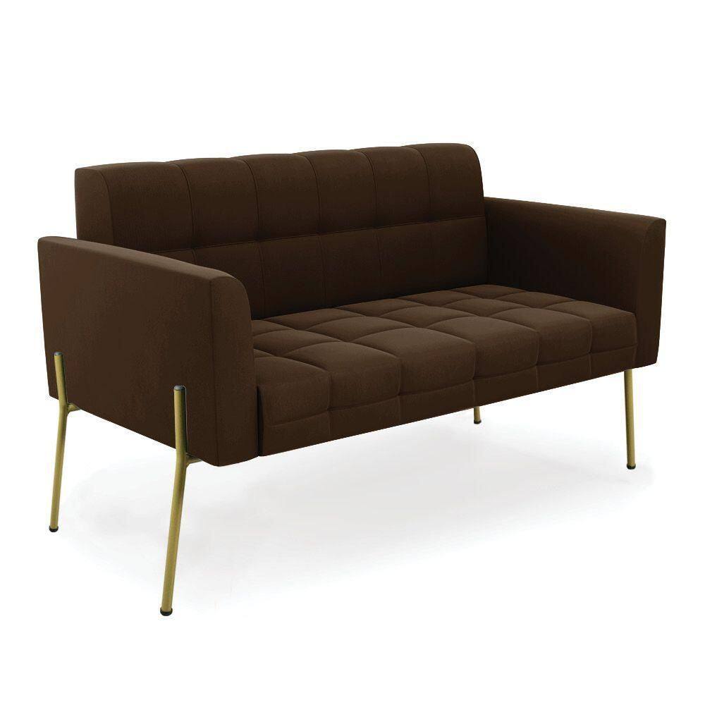 Sofá Namoradeira 2 Lugares Pé De Ferro Dourado Elisa Suede Marrom D03 - D`rossi