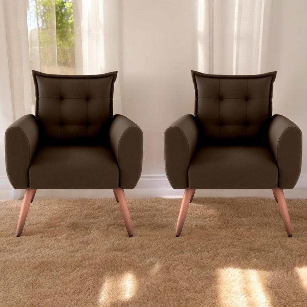Jogo De Poltronas Decorativas Emma Suede Marrom