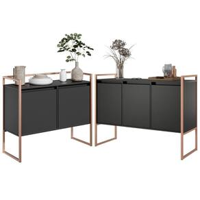 Conjunto Aparador Industrial 2 E 3 Portas Preto Cobre