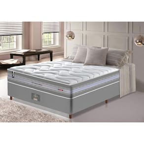 Conjunto Cama Box Casal De Molas Ensacadas D33 Cama Inbox Select Firme 138x188x71 Cinza