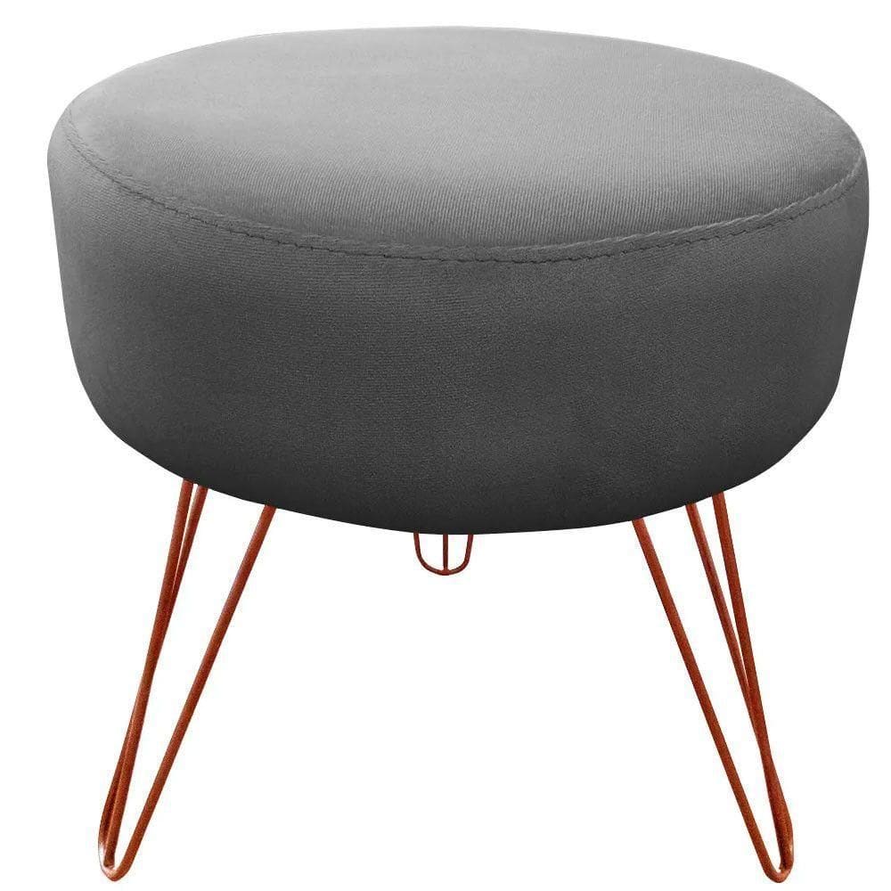 Puff Decorativos Sala Quarto Tunísia Veludo Cinza Base Bronze Speciale Home Cinza E Bronze