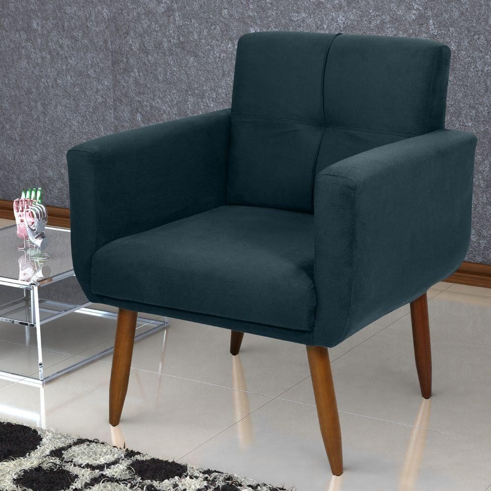 Poltrona Decorativa Juan Suede Petróleo