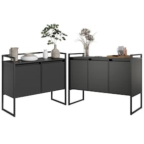 Conjunto Aparador Industrial 2 E 3 Portas Preto