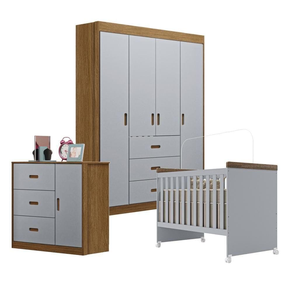 Jogo De Quarto Infantil Livia Com Berço Mini Cama Cômoda E Roupeiro Canaã