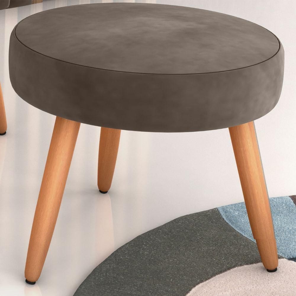 Puff Redondo Para Sala Suiça Veludo Marrom