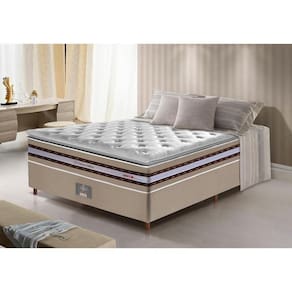 Conjunto Cama Box Casal De Molas Ensacadas D33 Com Pillow Top Cama Inbox Select 138x188x71 Bege