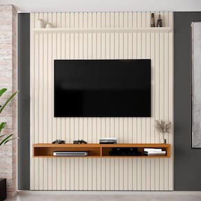 Painel Ripado Para Tv Até 75 Polegadas Intense Com Nicho 184cm Cor:off White/cedro Off White/cedro
