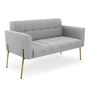 Sofá Namoradeira 2 Lugares Pé De Ferro Dourado Elisa Suede D03 - D`rossi Cor Cinza