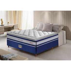 Conjunto Cama Box Casal De Molas Ensacadas D33 Com Pillow Top Cama Inbox Select 138x188x71 Azul