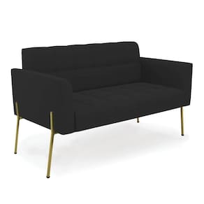 Sofá Namoradeira 2 Lugares Pé De Ferro Dourado Elisa Veludo D03 - D`rossi Cor Preto