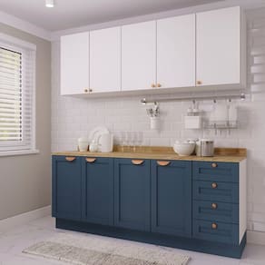 Cozinha Modulada 4 Peças 2 Aéreos 2 Balcões Arizona Cabecasa Madeiramadeira Branco/Azul