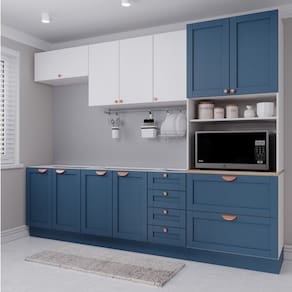 Cozinha Modulada 5 Peças 1 Torre 2 Aéreos 2 Balcões Arizona Arizona Cabecasa Madeiramadeira Branco/Azul
